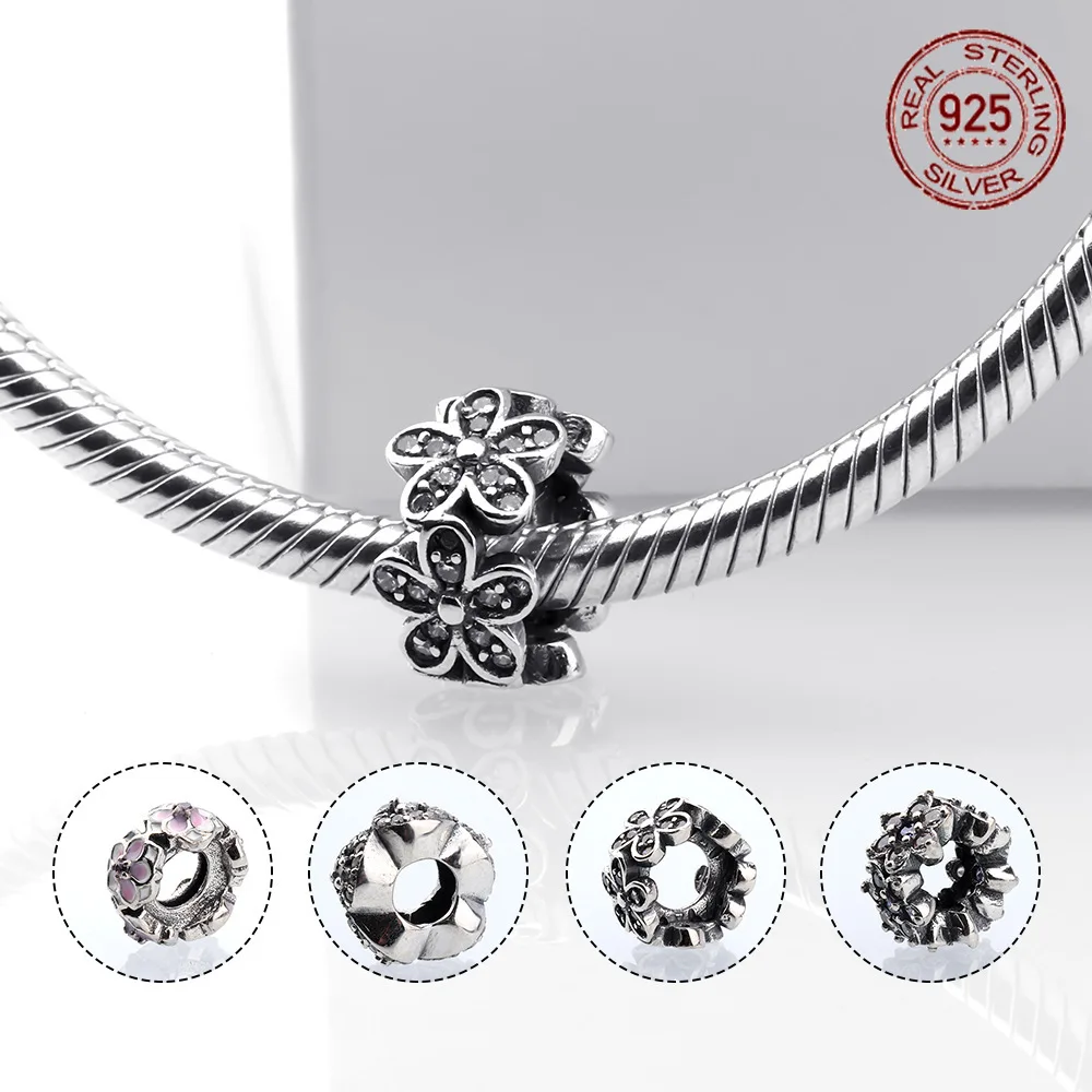 Original Tibetan silver round pink rose flower perforated loose beads used for bracelet DIY handmade ladies jewelry wholesale