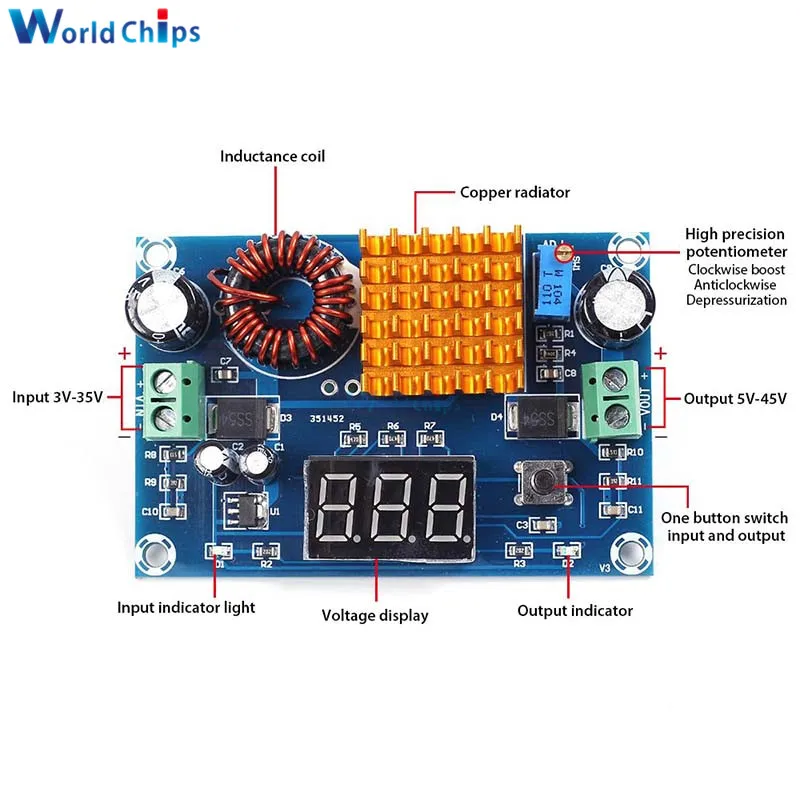 XH-M411 Dc 3V-35V Naar 5V-45V Boost Converter Module Voltage Regulator Verstelbare step Up Voltmeter Digitale Display Module