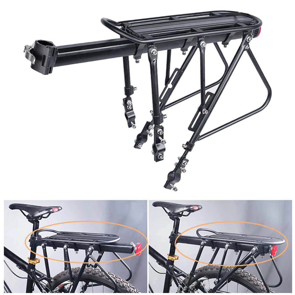 Bike Rear Rack Cargo Panniers MTB Tailstock Biking with Safety Warning Light