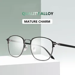 Blue Light Blocking Reading Glasses Men High Quality Alloy Business Photochromic Gray Presbyopia Eyeglasses with Diopter +1.75