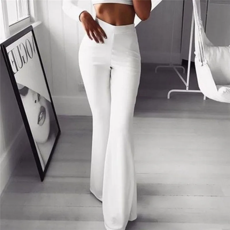 Autumn Sexy Women High Waist Long Pants OL Ladies Career Solid Palazzo Slim Flare Wide Leg Trousers Female Harem Palazzo Pants