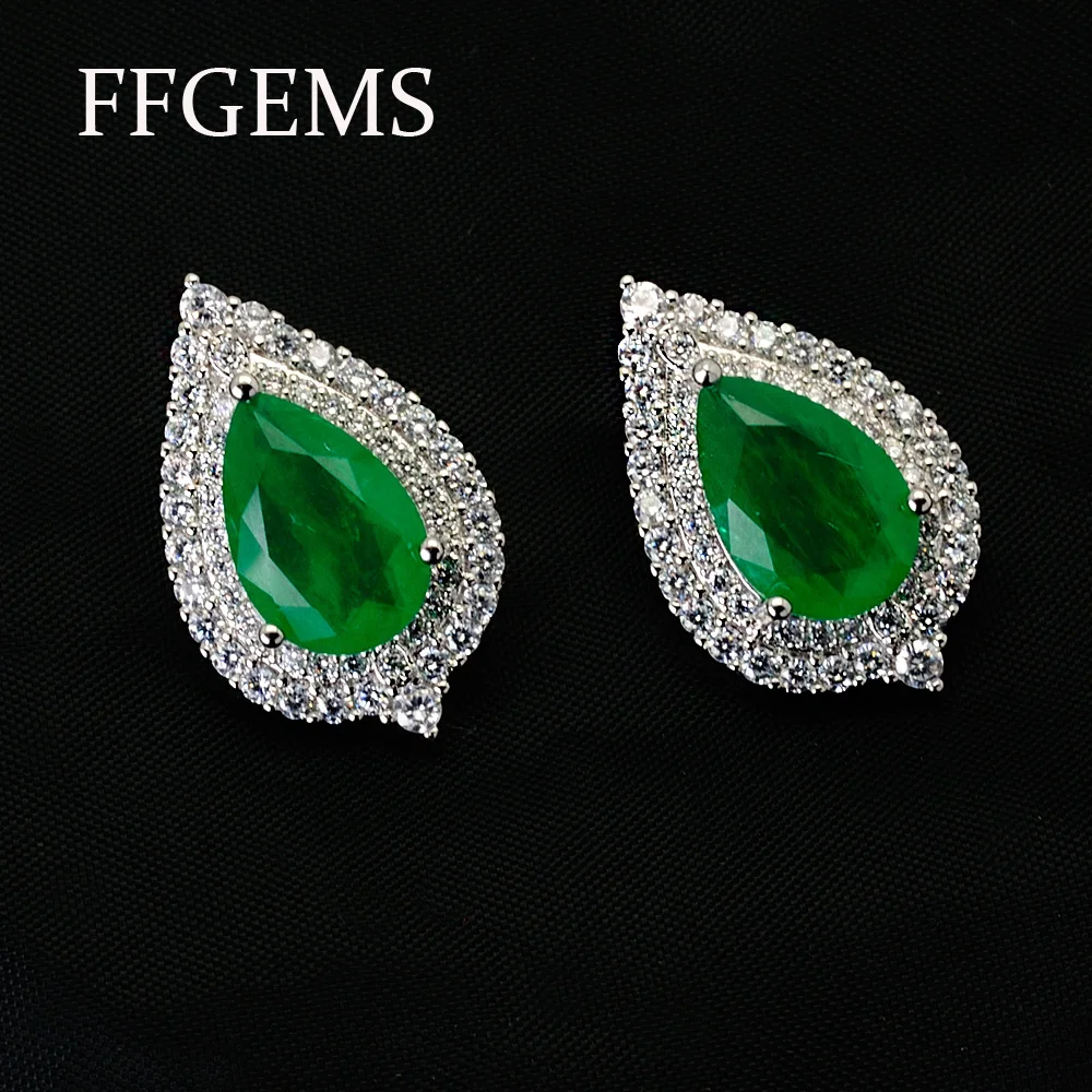 

FFGems Vintage Silver Earrings Necklace SET Emerald green color stone white cold simple New 2020 for women girl Gift Wholesale