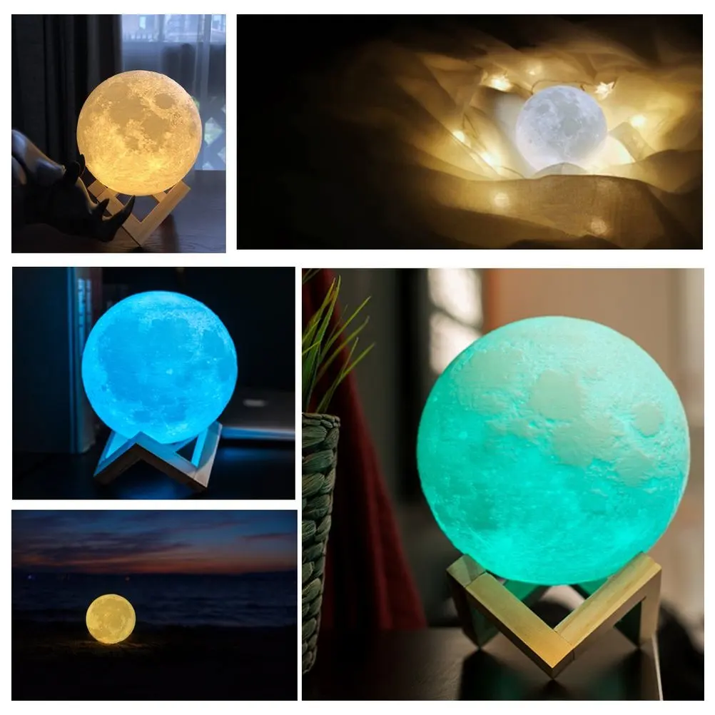 3D Print Moon Light Table Lamp Colorful Change Touch USB Rechargeable LED Night Light Remote Control Moon Lamp Table Home Decor