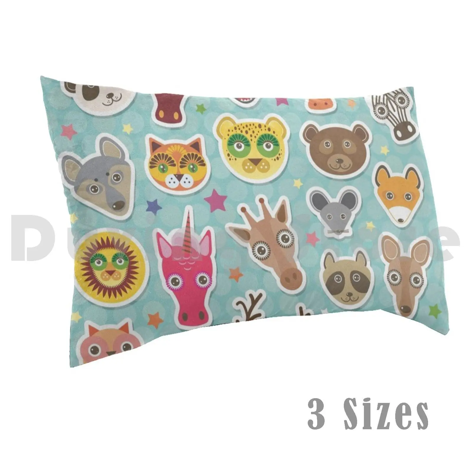 Pillow?case Animals On Blue Polka Dot Background Funny Animals Muzzle. Teal Background With Stars , Polka Dot.