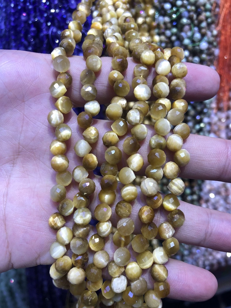 

Wholesale 2string of 15.5" 100% Natural Golden Tiger Eye 6mm Faceted Round Tear Drop Gem Stone Loose Beads for Jewelry