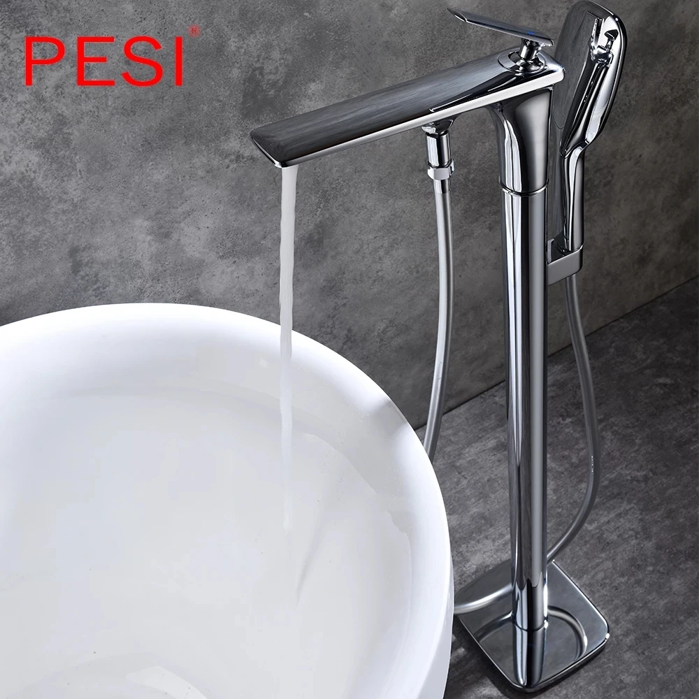 Chrome Floorstanding Bathtub Faucet Set Ceramic Handle Floor Mounted Claw Foot Bath Tub Mixers Swive Spout BrassTub Faucet.