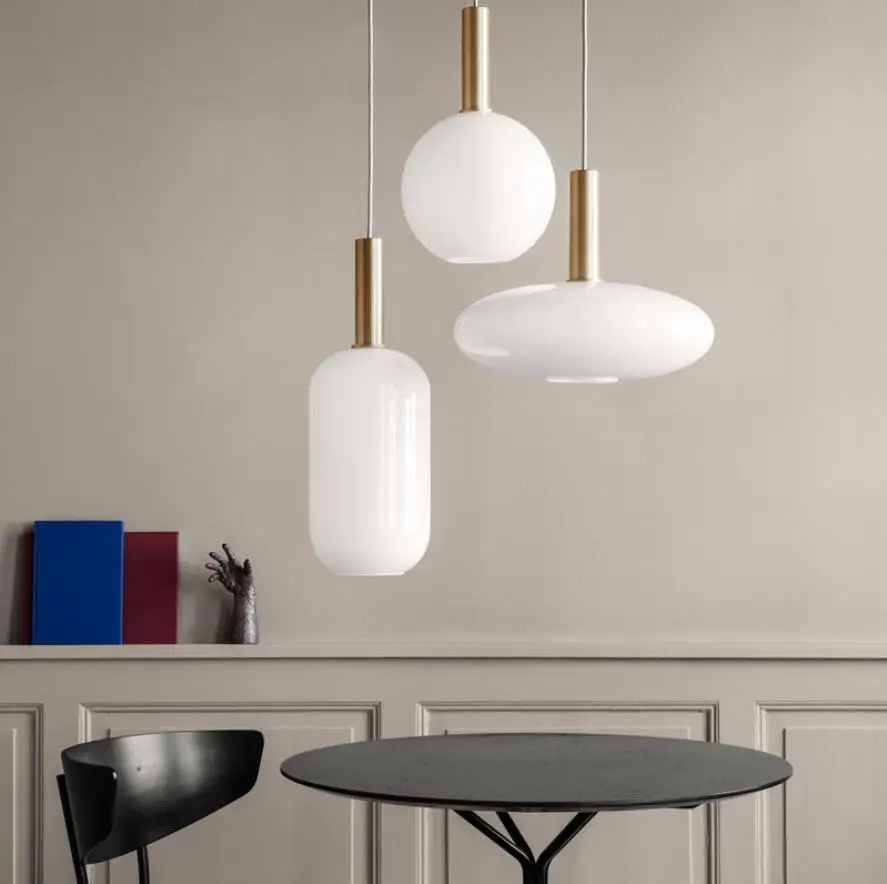 Nordic Milk White Glass Pendant Light Round Oval Cylinder Hanging Lamp Dinning Room Hotel Restaurant Lounge Study Office Bedroom