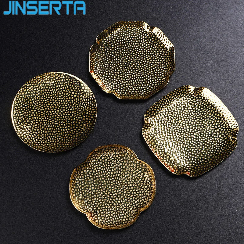 

JINSERTA Brass Storage Tray Tea Cup Coffee Coaster Anti-scald Insulation Pad Gold Hammered Living Room Hotel Cafe Decor Tray