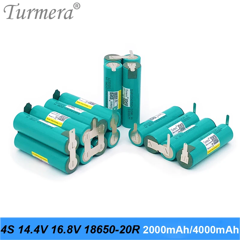 Turmera 4S 14.4V 16.8V INR18650-20RM 2000mAh 4000mAh 20A Bateria de solda para chave de fenda Shrika e uso de aspirador de pó