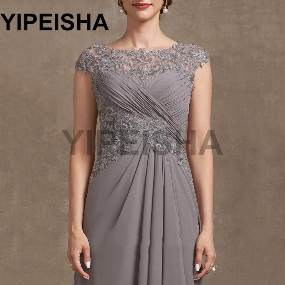 Scoop Neck Kurzarm Spitze Appliques Rüschen Mutter Der Braut Kleid Chiffon A-linie Hochzeit Gast Kleid فساتين السهرة