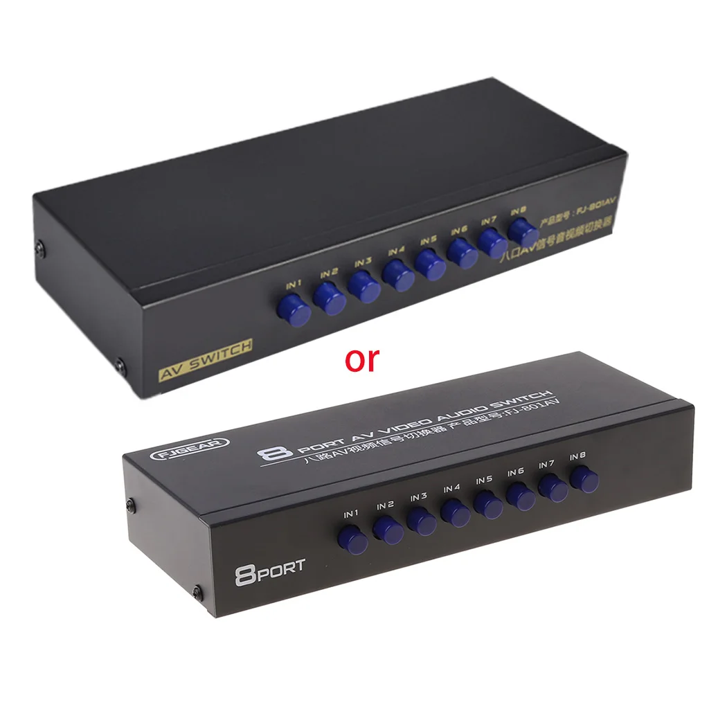 8-Way AV Switch RCA Switcher 8 in 1 out Composite Video L/R Selector Box for DVD STB Game Consoles Random Color