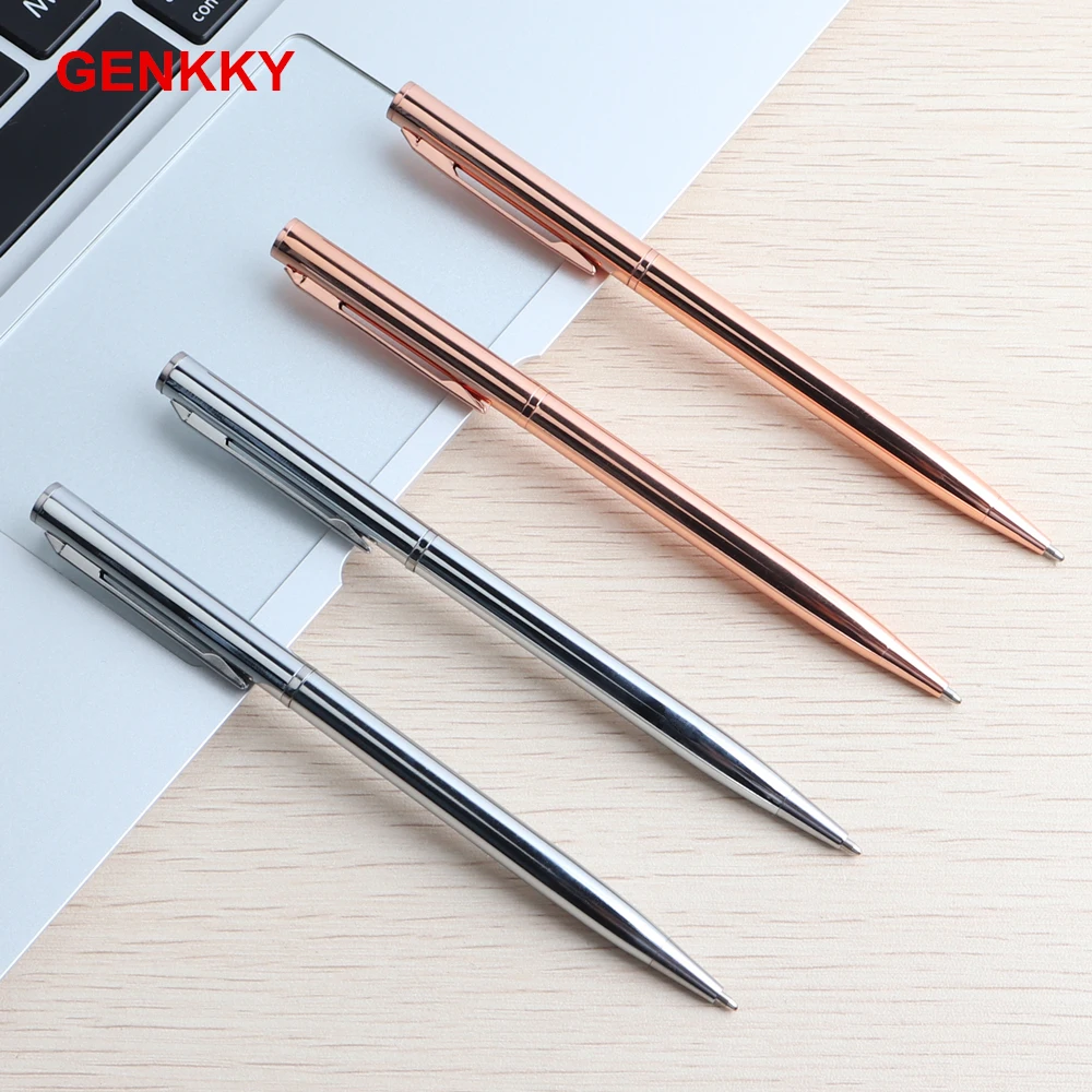 Genkky-Stylo à bille en acier inoxydable doré rose, stylo à bille rotatif en métal, stylo à bille, nouveauté, 10 pièces