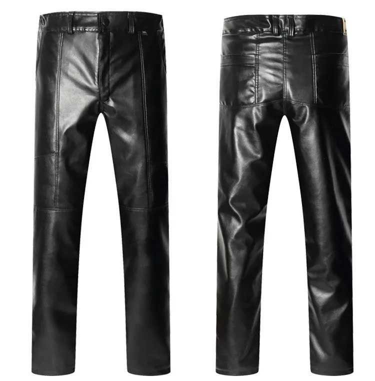 Calças de inverno masculinas, calças de couro artificial, plus size, grossa, quente, longa, casual, couro falso, para bicicleta, moto