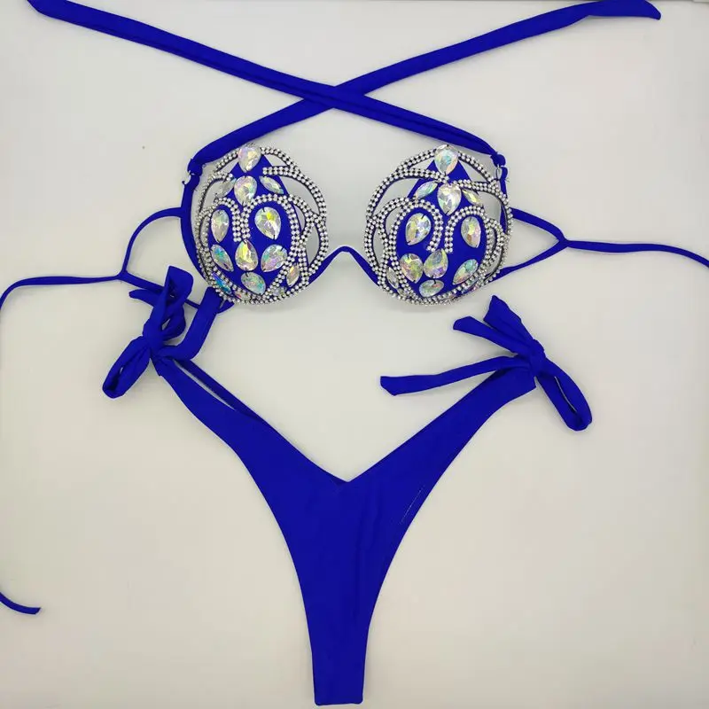 

2020 venus vacation diamond bling stones bikini set hollow out bathing suit sexy women beachwear hot selling biquini