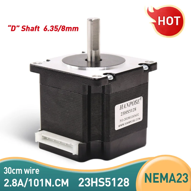 Silnik krokowy NEMA 23 51mm 2.8A 4-przewodowy 101N.cm 23HS5128 NEMA23 czarny silnik do robotów i CNC, do cięcia laserem, szlifowania pianki, cięcia plazmą.