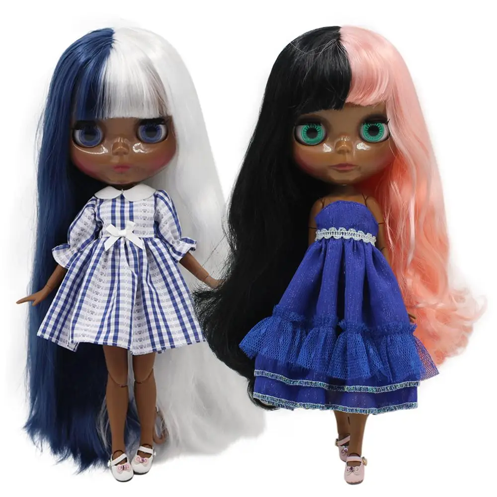 

ICY DBS Blyth doll 1/6 bjd 30cm joint body dark skin glossy face with color hair for girl gift toy