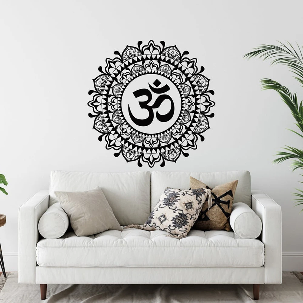 Om Mandala Flower Wall Decal Meditation Boho Mandala Vinyl Wall Sticker Yoga Om Namaste Yoga Decor Indian Home Decor Decal C805