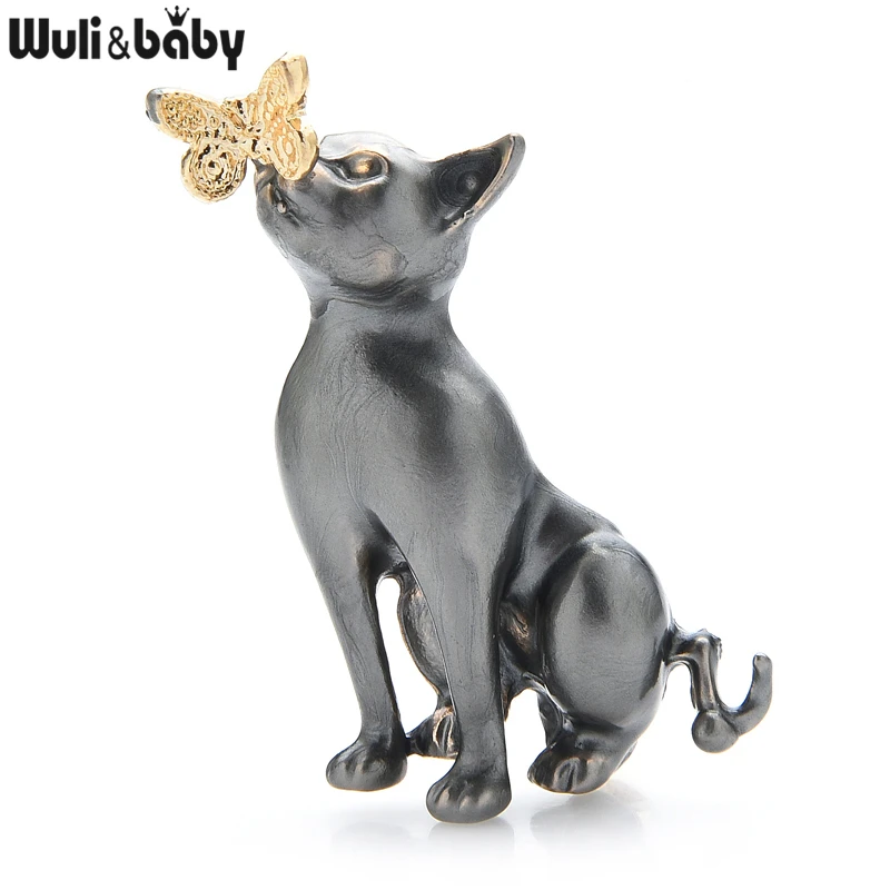 

Wuli&baby Enamel Gray Cat Kissing Butterfly Classic Brooches For Women Jewelry Gift Animal Brooch Pins Gift