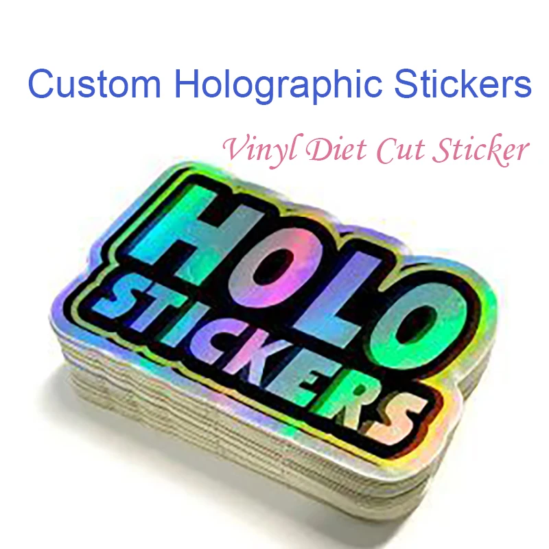 

Custom Holographic Stickers Personalized Vinyl Diecut Holo Stickers for Brand Logo Photo Candy Lip Gloss Packing Dropship