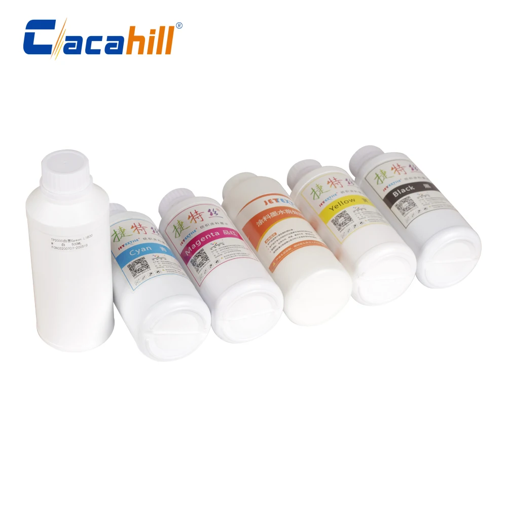 Textile ink 500ml CMYKW for A3 A4 UV&DTG printing T-shirt canvas cotton and linen printing treatment liquid bright and colorful