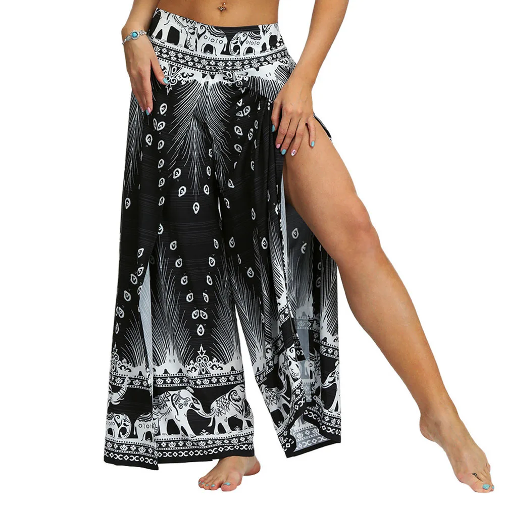 Women’s Harem Pants Slit Wide Leg Palazzo Casual Beach Boho Yoga Hippie Pants