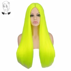 WHIMSICAL W Synthetic Simulated Scalp Neon Yellow Long Straight Wig for Women Heat Resistant Natural Party Halloween Hair Wigs