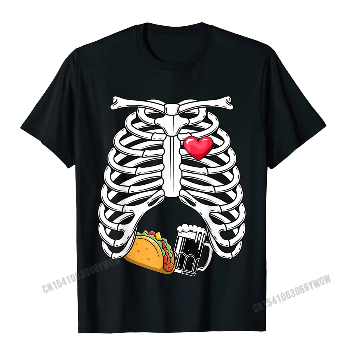 Skeleton Pregnancy Tacos Beer Xray Funny Halloween Soon Dad T-Shirt Camisas Men T Shirt Tops Tees Designer Cotton Men