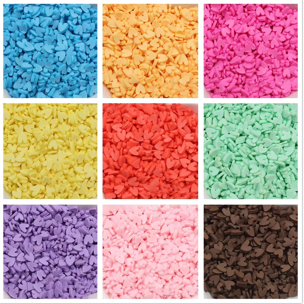 50g/lot 5mm Love Heart Shape Polymer Slices Hot Soft Clay Sprinkles for Arts and Mobile Decoration DIY Crafts Filler Accessories