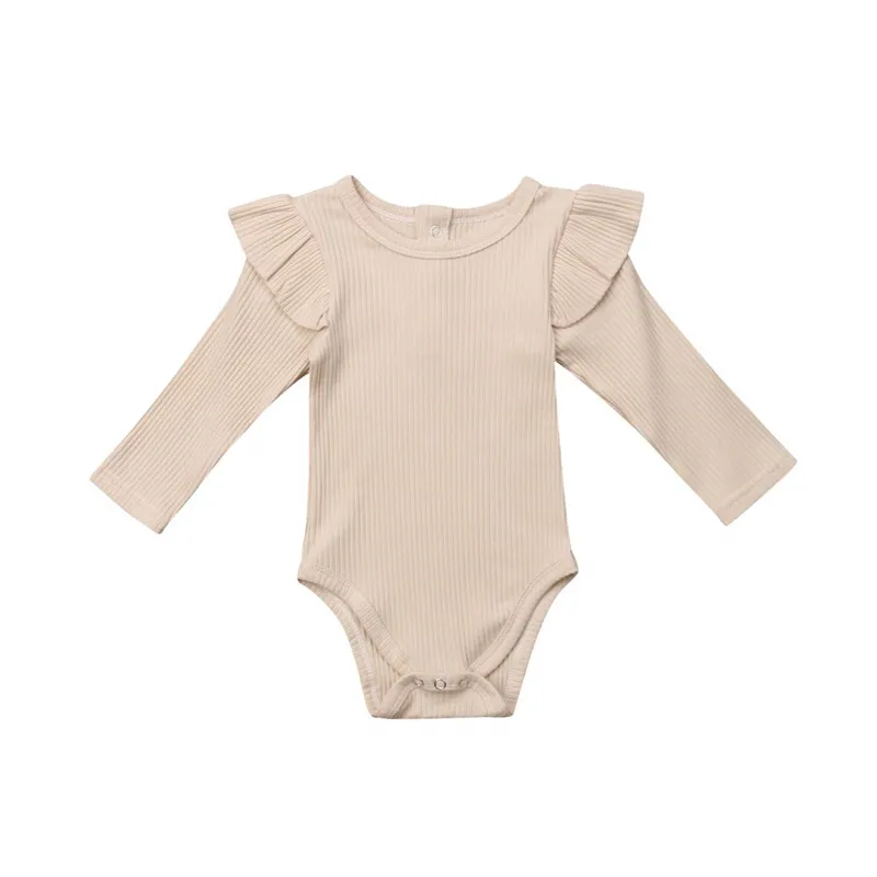 0-24M Newborn Jumpsuit Baby Boy Long Sleeve Romper Cotton Ruffled Solid Beige White Black Pink Playsuit For Infant Girls