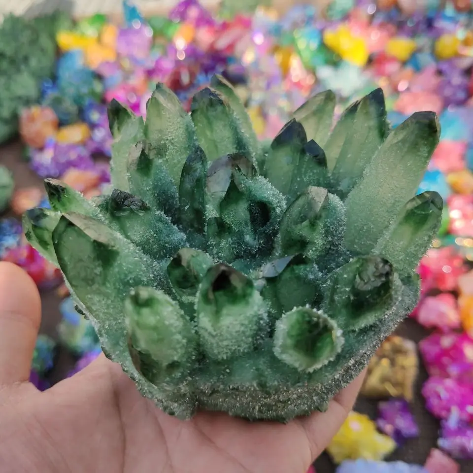 1.2kg Rare New twinkling Green Ghost Quartz Crystal Cluster Vug Specimen