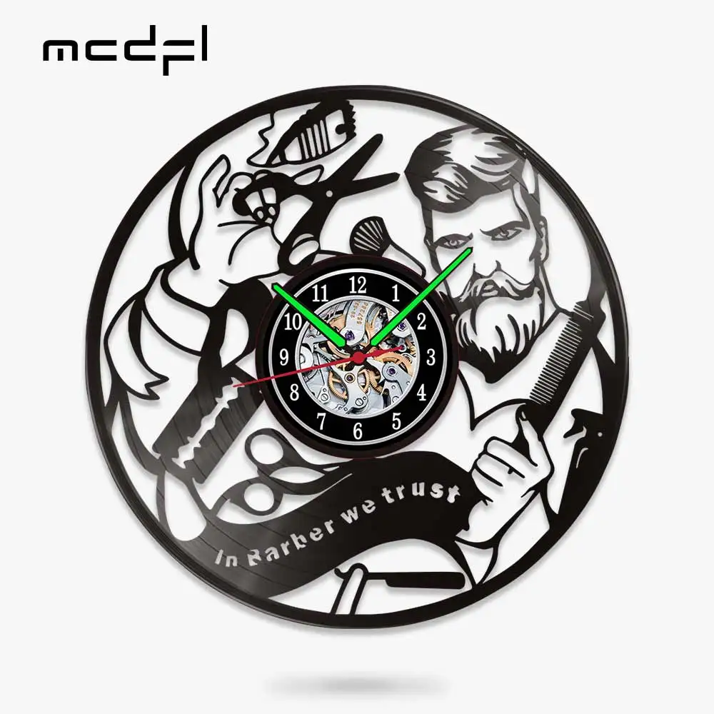 MCDFL Barbershop Vinyl Record Decorative Wall Clock Led Nordic Vintage Home Decorations Retro Living Room Decor Wallclock Watch