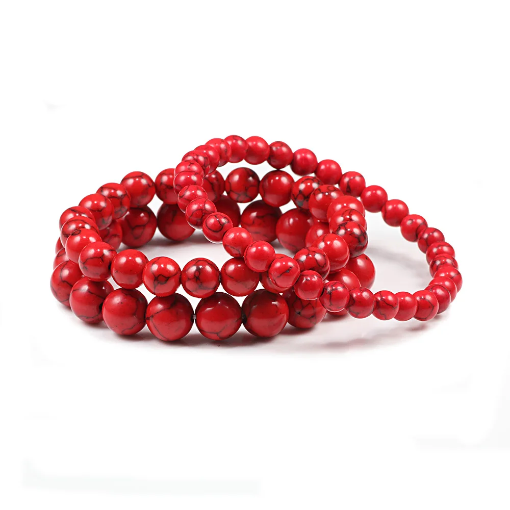 New 6mm 8mm 10mm Red Beads Bracelets Classic Elastic Stretch Natural Stone Bracelet Bangle for Women Men Yoga Jewelry