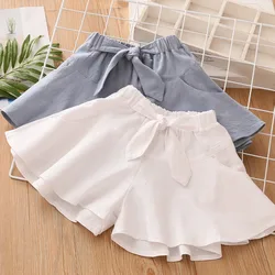 2025 Hot Summer Casual New Design 3 4 5 6 7 8 9 10 12 Years Cotton White Blue Short Culottes Hot Bow Shorts For Kids Baby Girl
