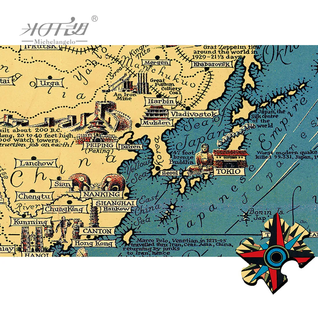 Michelangelo Wooden Jigsaw Puzzle 1000 1500 2000 Piece World Map Cultural Custom Kid Educational Toy Collectibles Painting Decor