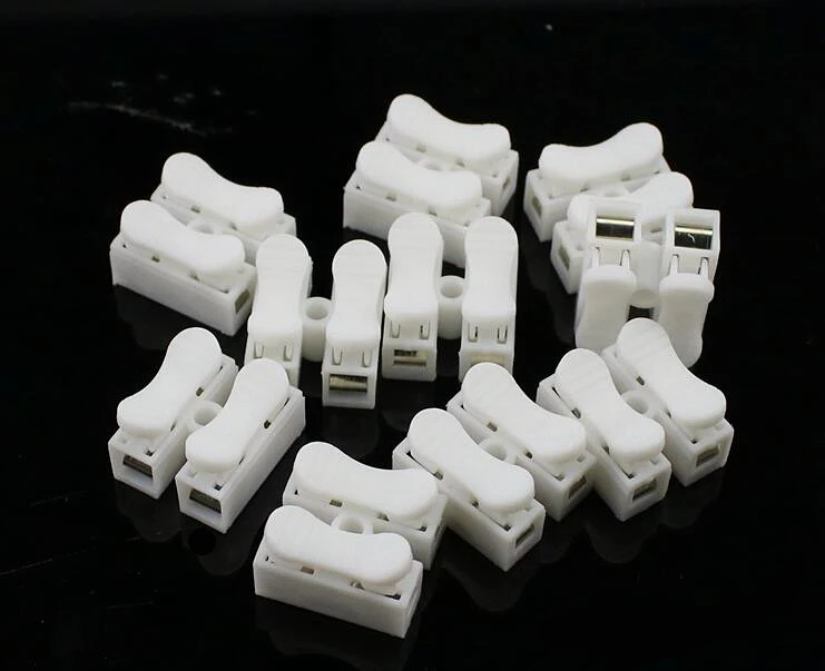 10pcs/bag Spring Wire Quick Connector 250V 2P Splice Clamp Terminal Cable Block 2 Way Easy Fit for led strip CH-2