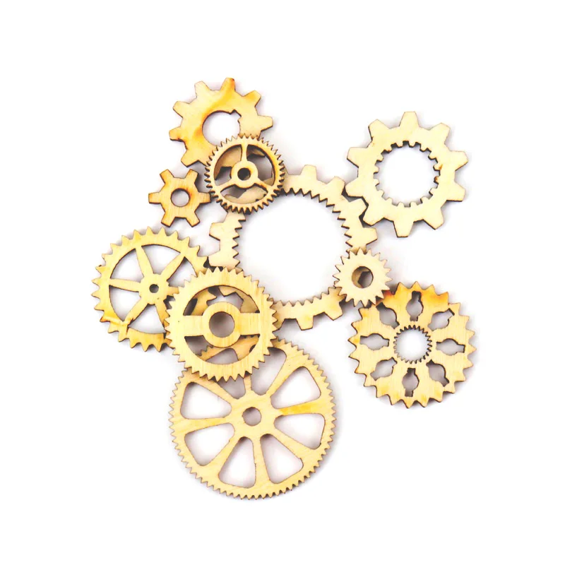 Mixed Wheel Gear Pattern Natrual Wooden Scrapbooking Hollow Craft Round Random for Handmade Home 10-40mm 20pcs