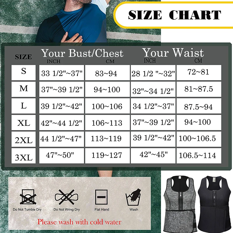 Neoprene Sauna Workout Suit Men Waist Trainer Corset Slimming Vest Zipper Body Shaper with Adjustable Tank Top Faja Shapewear