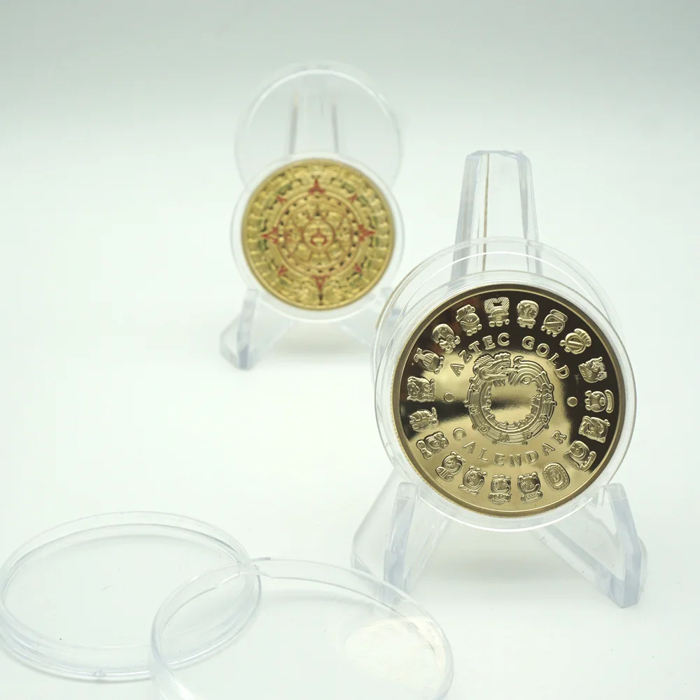 Mexican Maya Aztec Calendar Prophecy Culture Gold Plated 999 Replica Commemorative Colorized Coin Collectibles