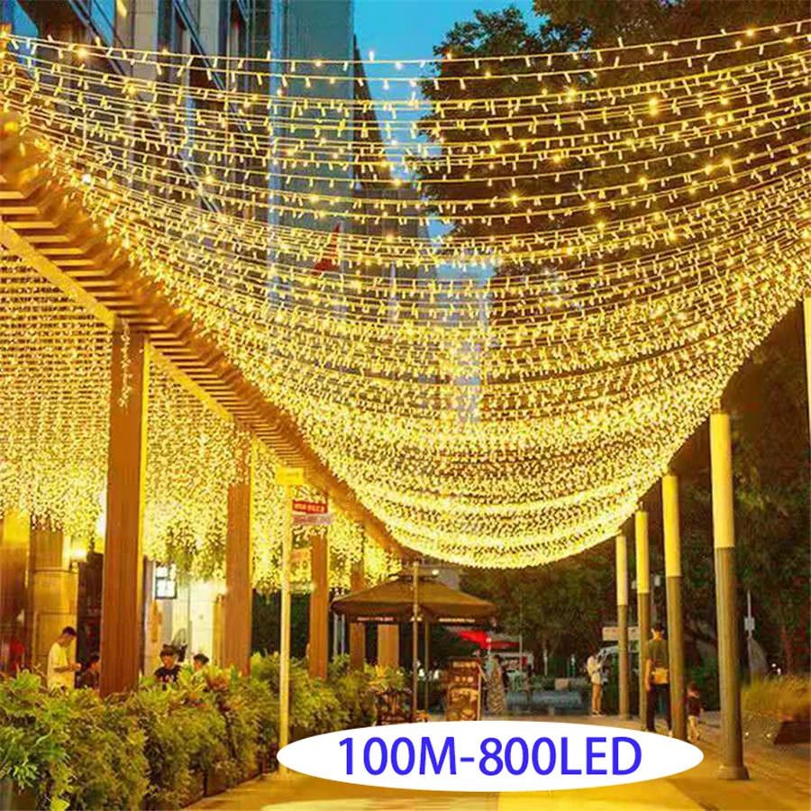 Imagem -03 - Iluminação do Feriado Led Luzes de Natal ao ar Livre 100m 50m 30m 20m String Luzes Guirlandas Decoração para Festa Casamento Jardim Rua