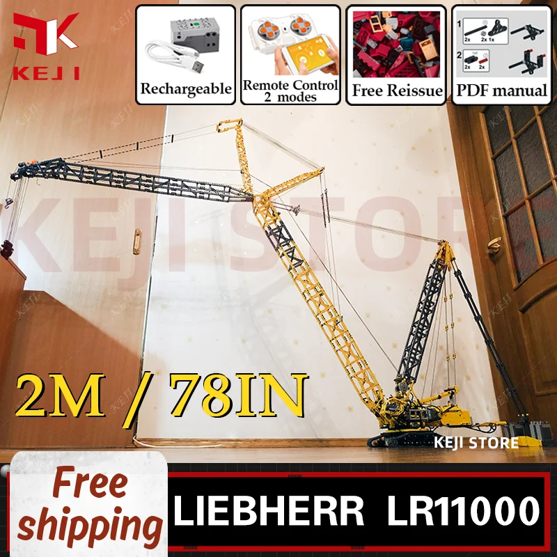 MOC-39663 KEJI Liebherr LR 11000 żuraw gąsienicowy urządzenie inżynieryjne Model RC klocki do budowy zestawy klocków zabawki chłopiec prezent na