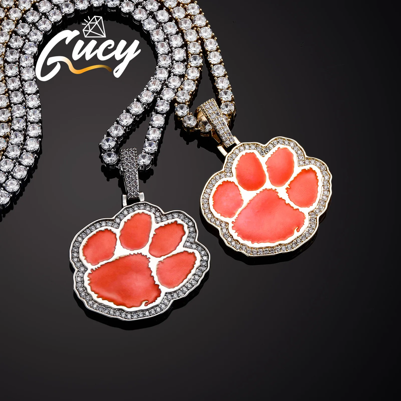 GUCY HOT SALE Gold Color Cute Animal Footprints Dog Cat Footprints Paw CZ Necklaces Pendants For Women Jewelry Gift