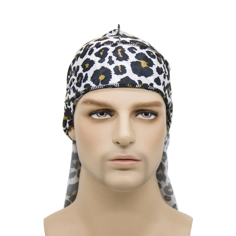 Fashion Animal Print Silky Durag For Men Breathable Silk Durages Headwraps Wave Caps Men\'s Du-Rag Long Tail Bandana Pirate Hat