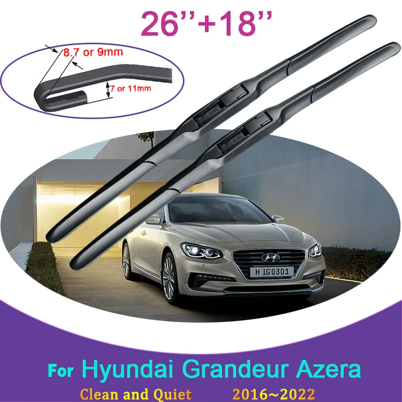 for Hyundai Grandeur Azera MK6 2016~2022 Frameless Rubber Wiper Snow Scraping Front Windshield Brushes Car Accessories Stickers