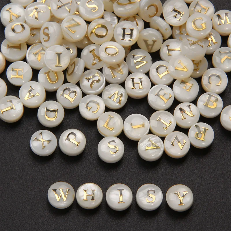 8mm White Letter Natural Shell Beads Round Flat Alphabet Spacer Bead For Jewelry Making Handmade Diy Bracelet Necklace Accessory