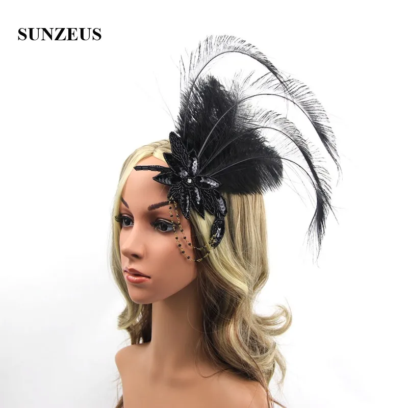 Hyperbolic Feathers Headband Beaded Sequins Flower Shape Hair Accessories Bridal Wedding Headpiece sombrero novia BQ091