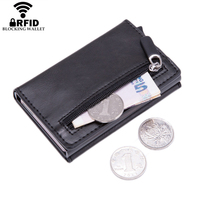 RFID Blocking Men's Smart Wallet With Coin Pocket Leather Purse Magnet Button Credit Card Holder Man Money Bag Metal Card Case