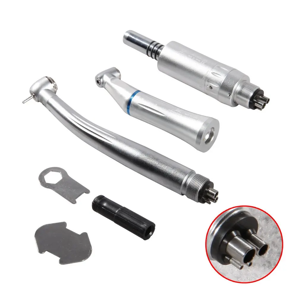 Dental LED Turbine & Contra Angle Air Motor 4Hole Inner Spray High Low Handpiece Kit fit KAVO