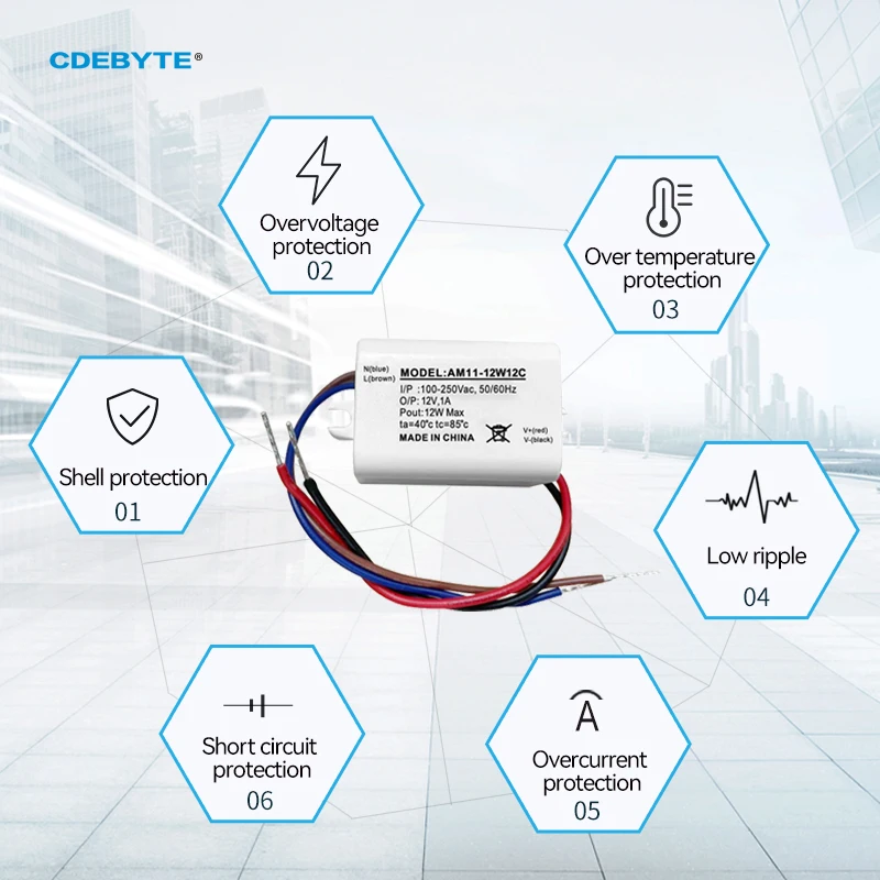 2PCS AC-DC Step-Down Power Supply Module OverVoltage Protection Small Size AM11-12W12C Low Power Consumption Power Supply Module