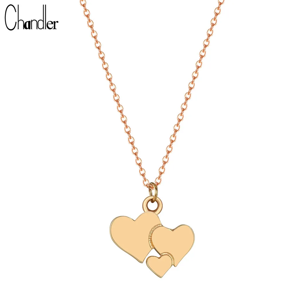 

Chandler Three Hearts Necklace Small Family Present for Wife Kids Mothers Day for Mom Couple Memory Colier Statement Bijoux