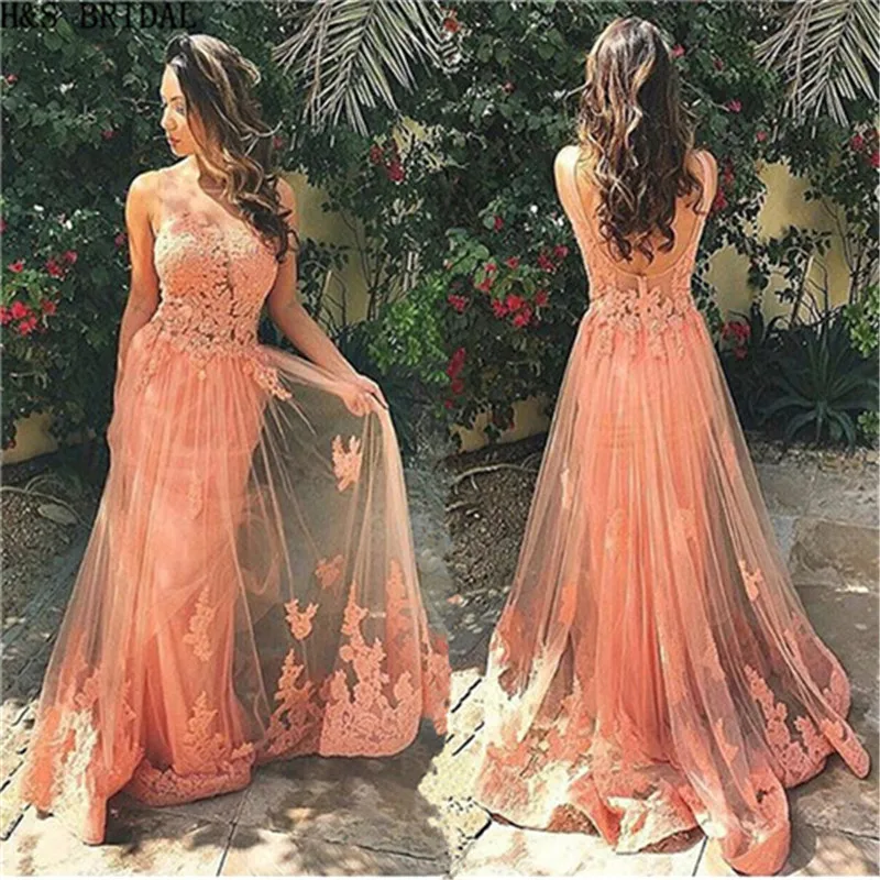 Gorgeous Sleeveless robe de soiree Lace Prom Party Dress vestido de festa 2020 Tulle Orange color long bridesmaid dress